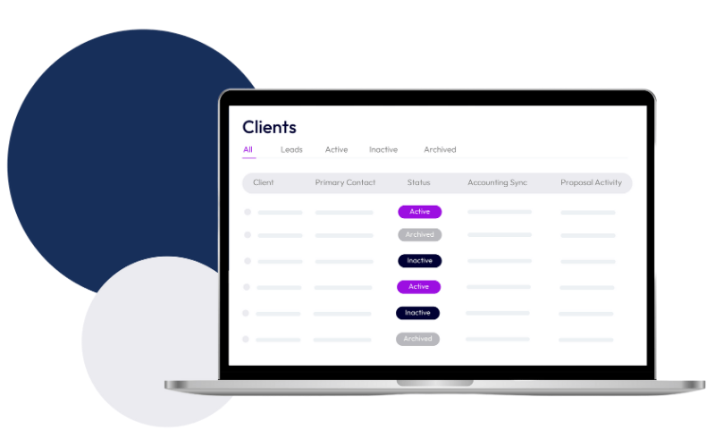 Client management screen in KickStart listing clients and leads